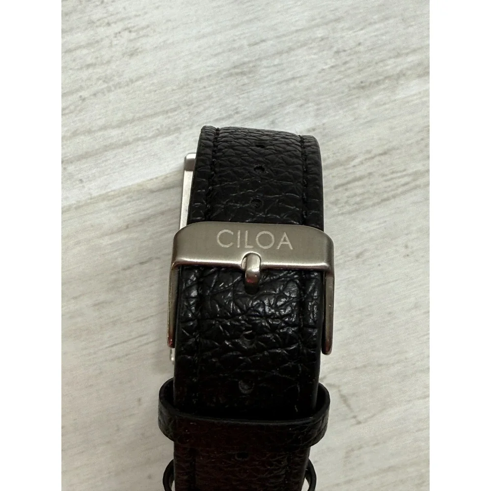 Ciloa EP510 Tank Watch Black Dial Silver Case Leather Strap Mens Womens Working